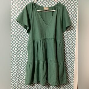 Universal threads Vibrant Green V-Neck linen blend dress size large